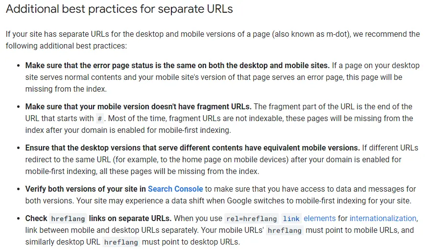 Additional Best Practices for separate URLs.