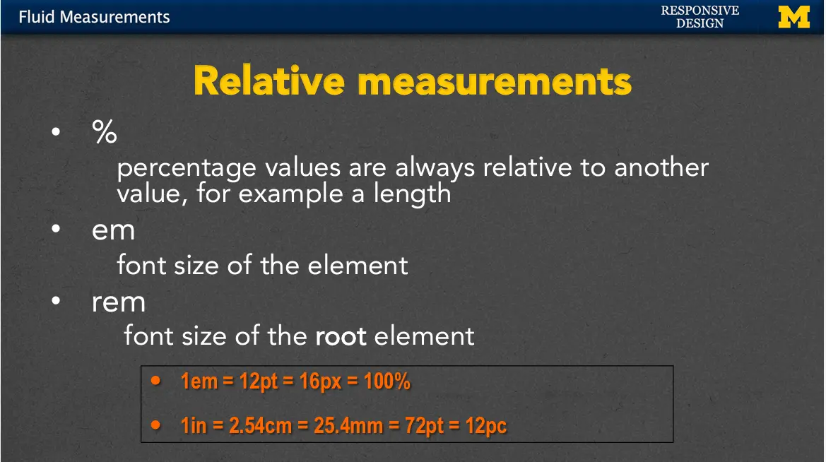 Relative Measurements - 1em=12pt=16px=100% & 1in=2.54cm=25.4mm=72pt=12pc.