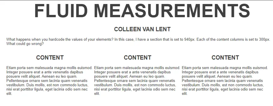 Fluid Measurements - 3 column example.