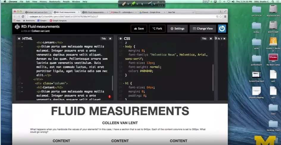 Fluid Measurements, codepen HTML & CSS.