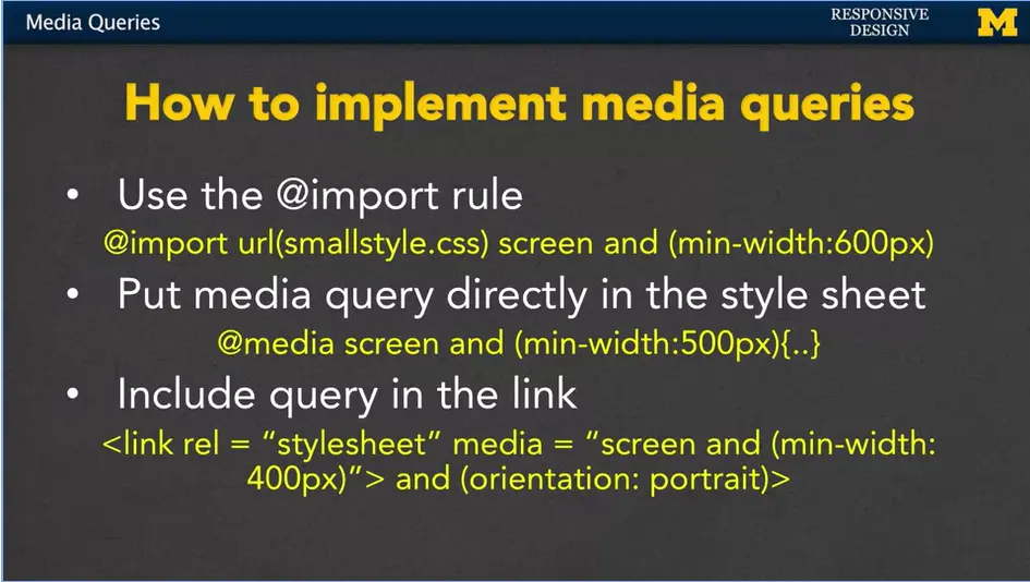 How to implement media queries, cont'd.