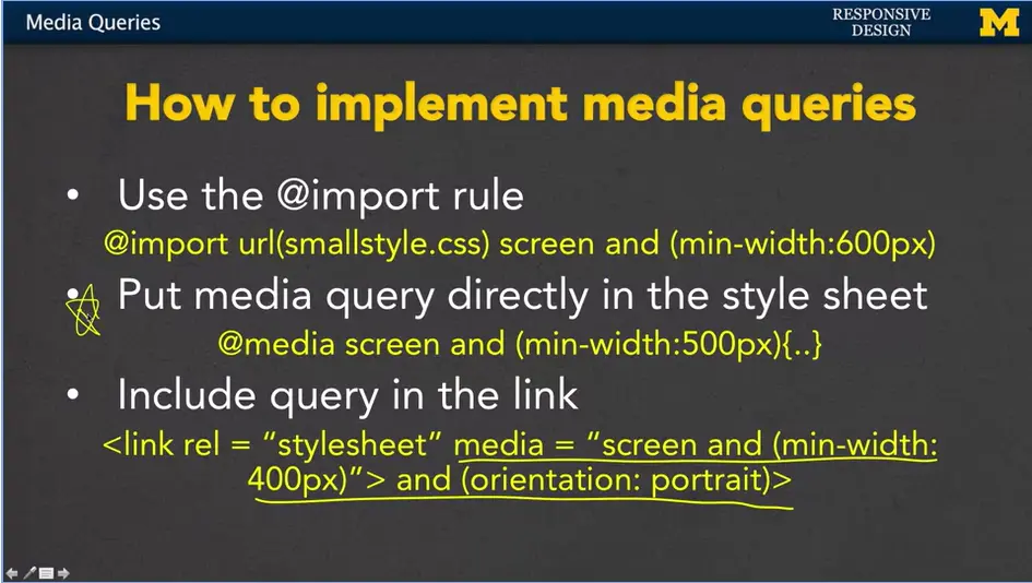 How to implement media queries, cont'd.