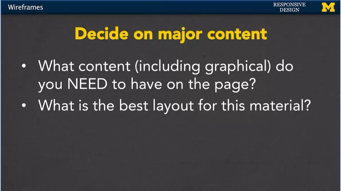 Decide on major content.