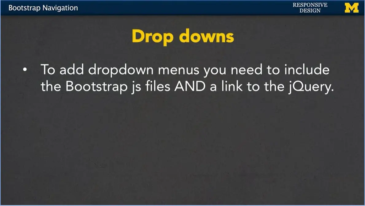 Drop downs; Add bootstrap javascript files and link to jQuery.